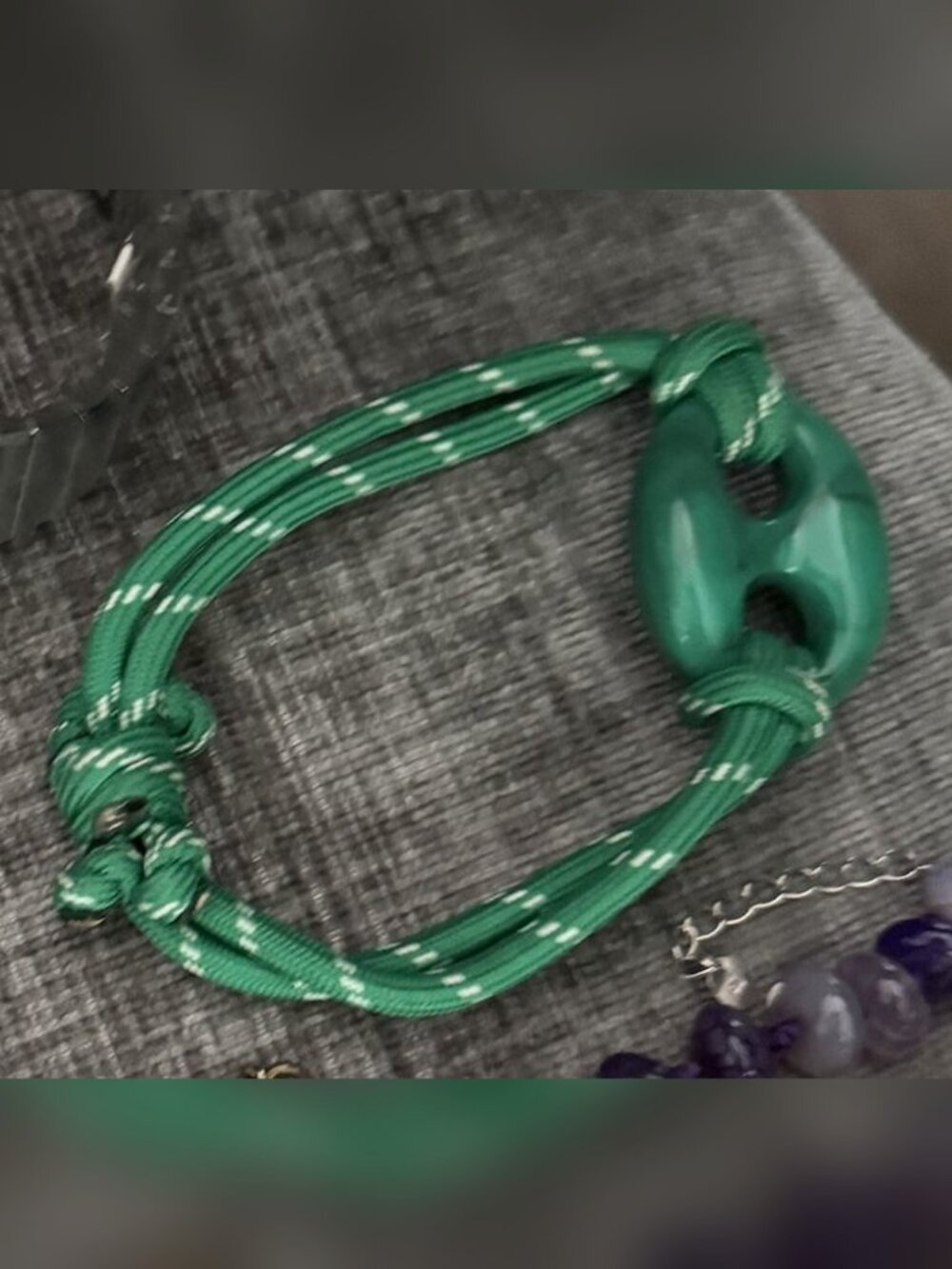Green Rope Bracelet with Malachite Mariner Link